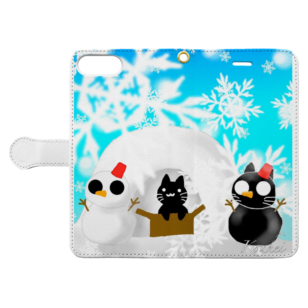 くろねこさんのくろねこさんと雪だるま Book-Style Smartphone Case:Opened (outside)