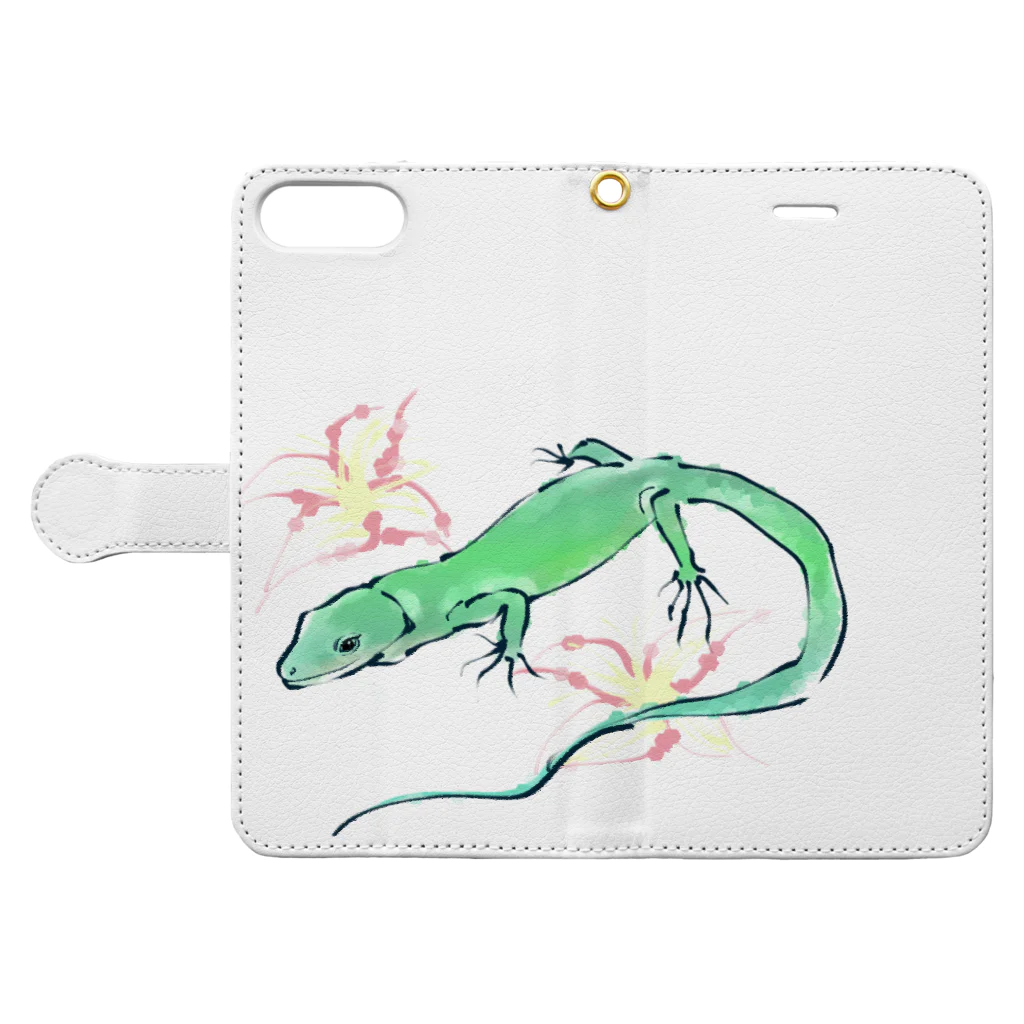 Sumireptiles🐍__爬虫類・生き物グッズのミドリガストロカナヘビ ver.2 Book-Style Smartphone Case:Opened (outside)