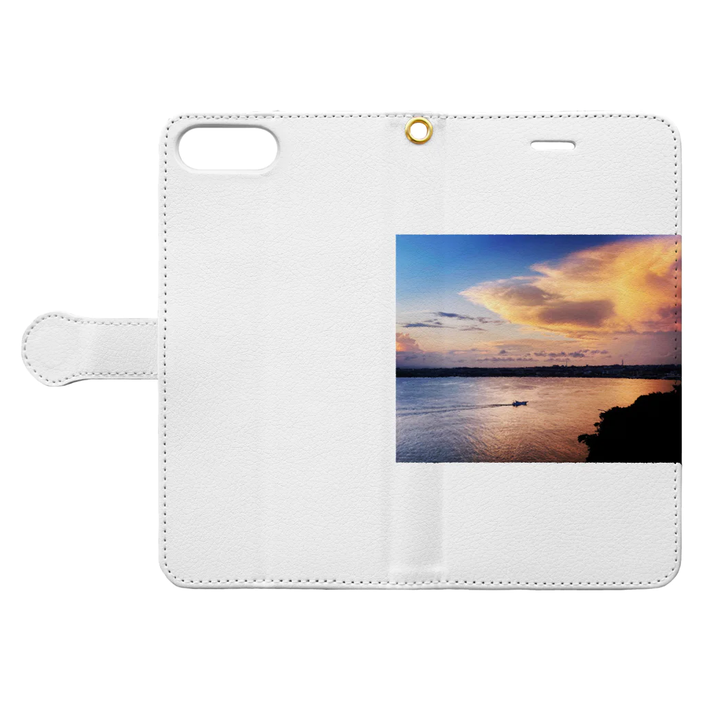 LhSTOREの夕焼け船 Book-Style Smartphone Case:Opened (outside)
