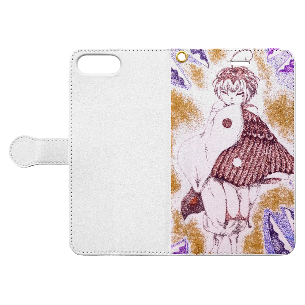 Pointillism loveの雀の子 Book-Style Smartphone Case:Opened (outside)