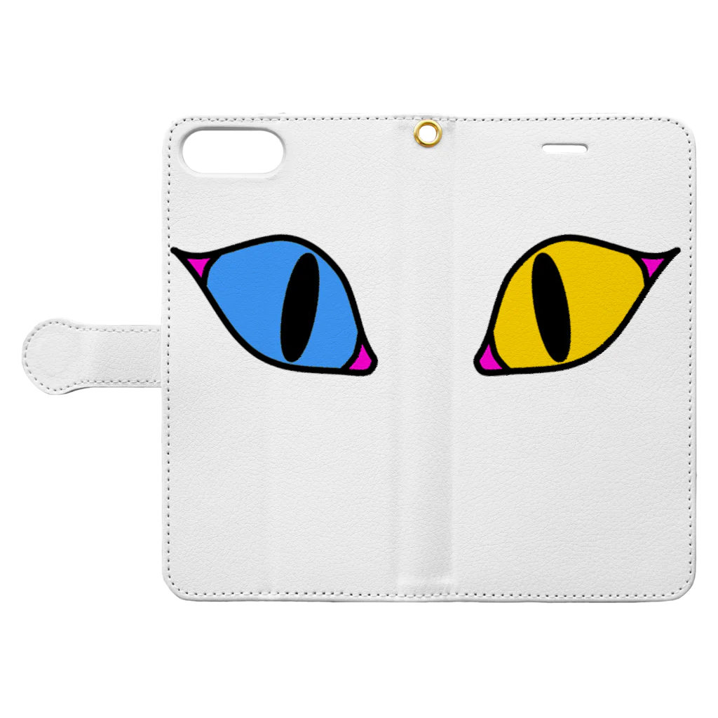 Mekki屋さんのねこおめめ Book-Style Smartphone Case:Opened (outside)