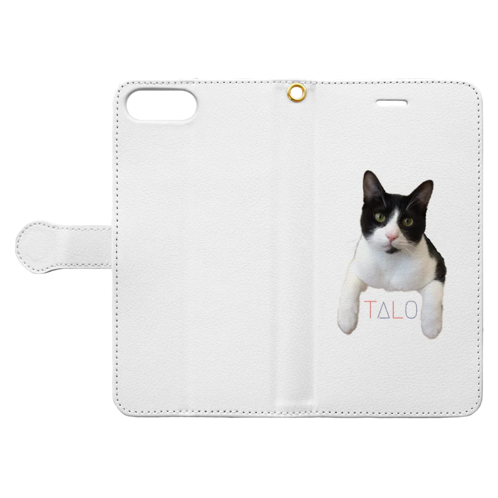 ハチワレ猫のタロのTALO 手帳型スマホケースを開いた場合(外側)