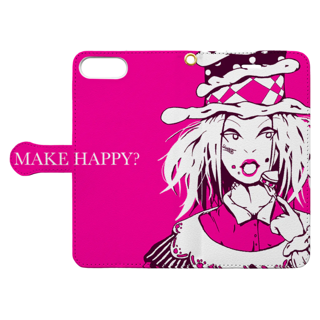 Lima デザインと絵と動画のMAKE HAPPY ? 手帳型スマホケースを開いた場合(外側)