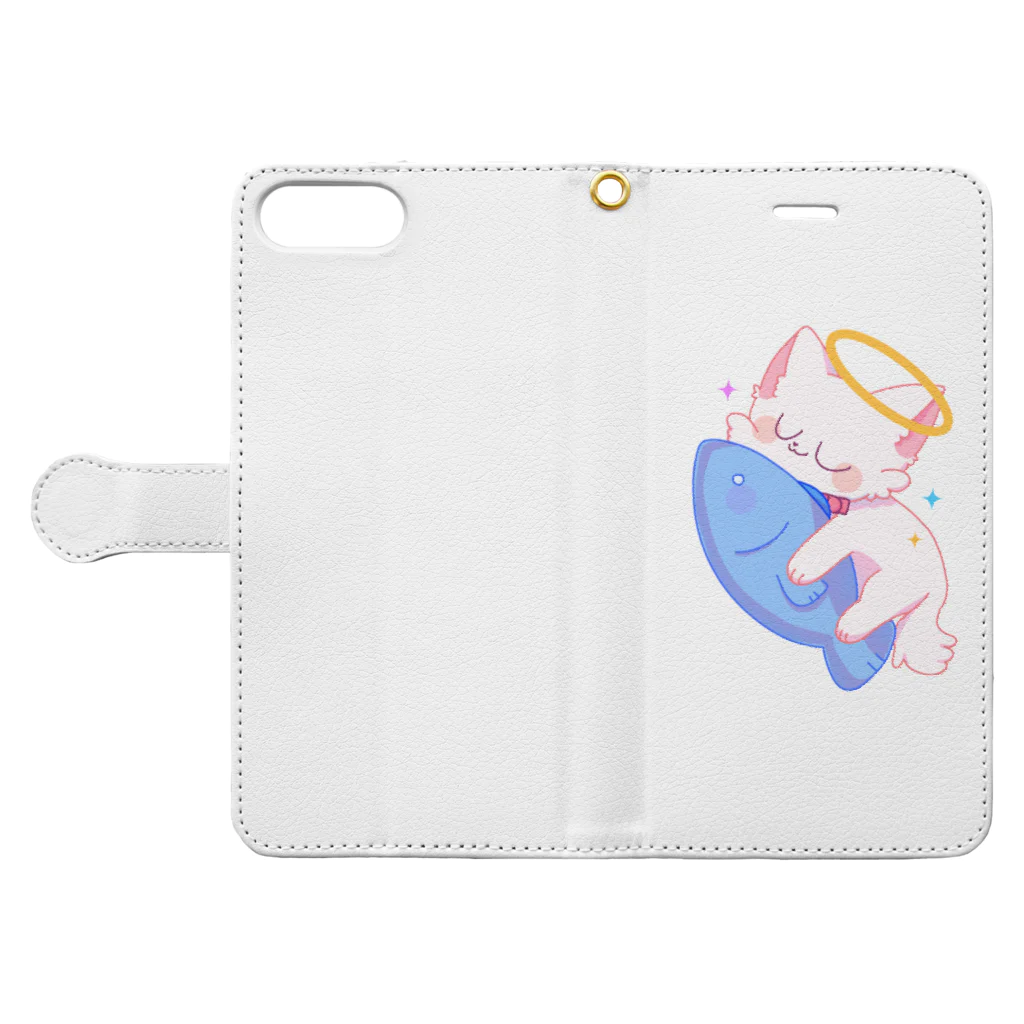 ちょこっぷのお魚大好きねこまるくん Book-Style Smartphone Case:Opened (outside)