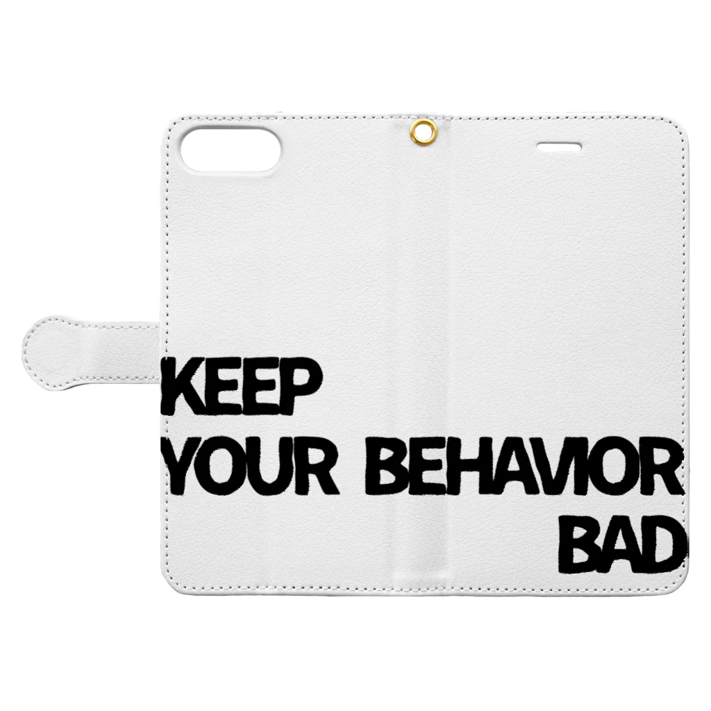 87(🐯)のKEEP YOUR BEHAVIOR BADシリーズ 手帳型スマホケースを開いた場合(外側)