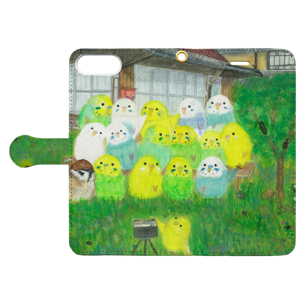 yuuwa sachi のインコ集合写真 Book-Style Smartphone Case:Opened (outside)