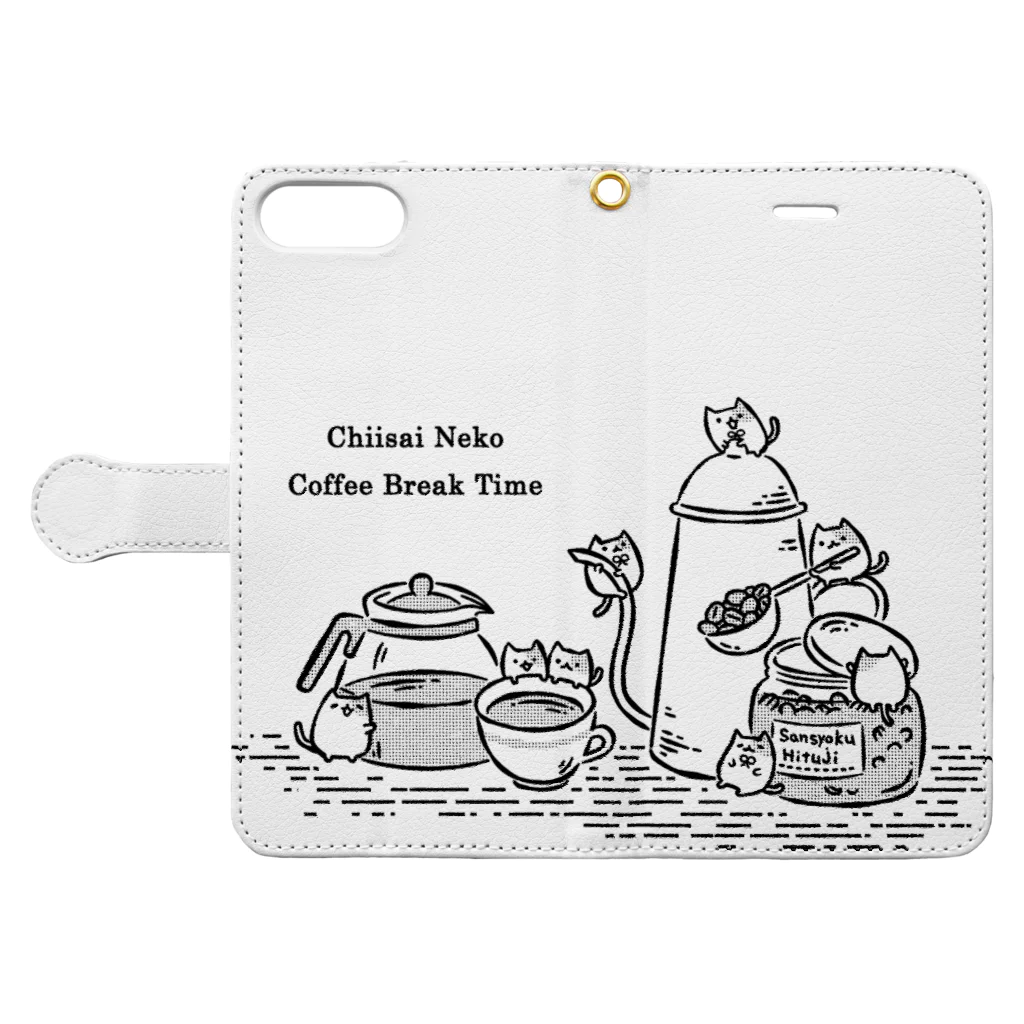 三色ひつじのちいさいねこ Coffee！ Book-Style Smartphone Case:Opened (outside)