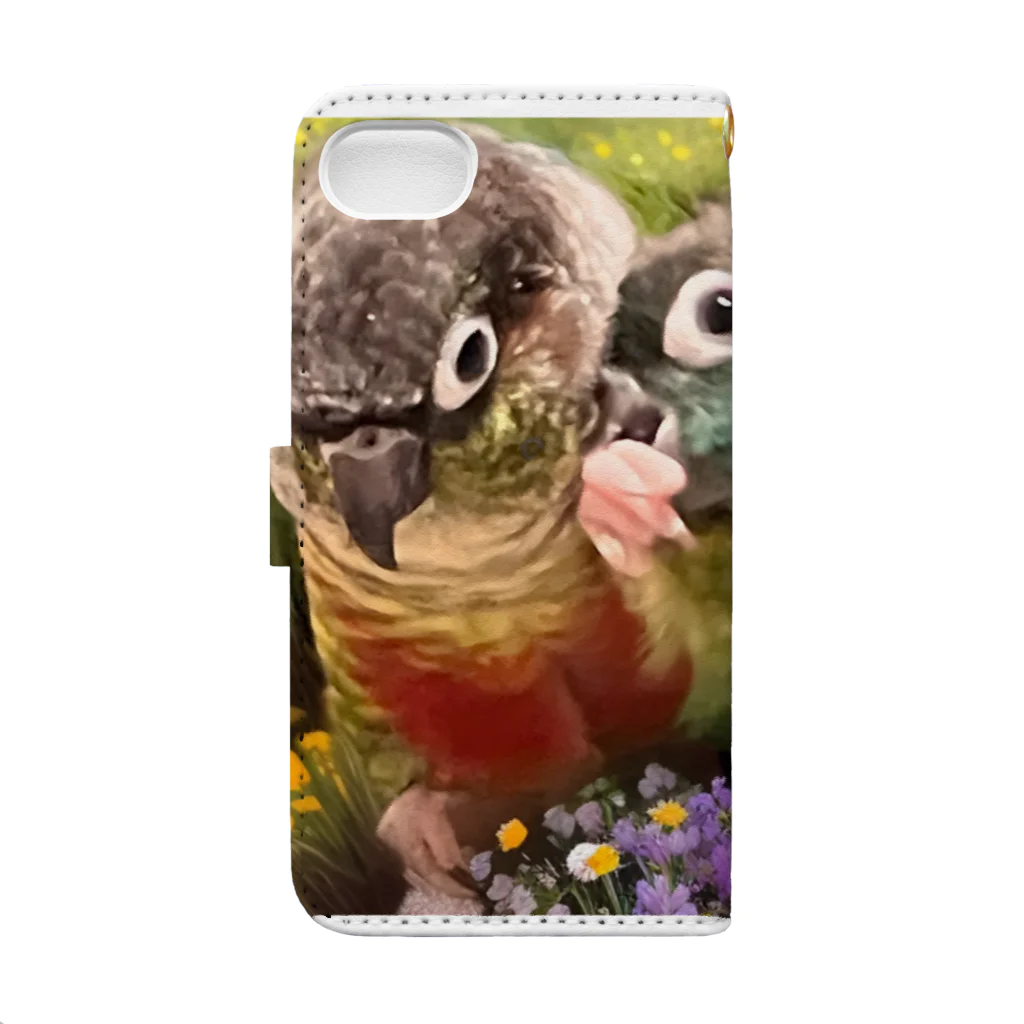 ウロコインコ好きの人へのお花畑の一コマ Book-Style Smartphone Case :back