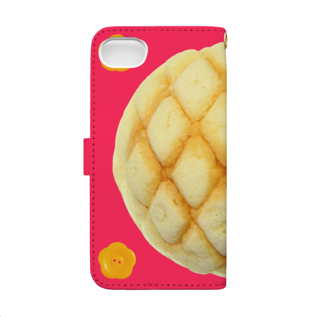 Pop-Hanaのメロンパンと花ボタン iPhone6/6s/7/8用 Book-Style Smartphone Case :back