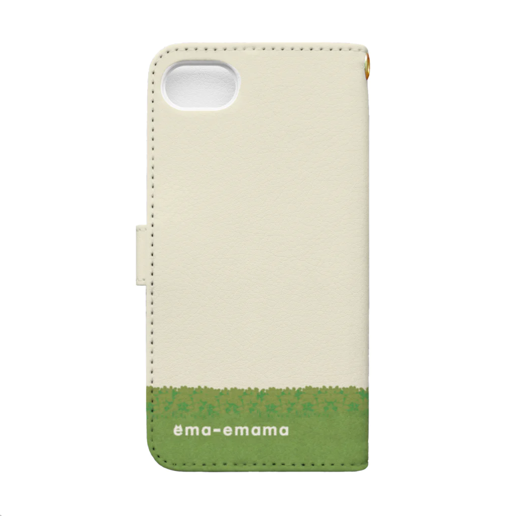 やたにまみこのiPhone 8/7用◆ema-emama『happiness-clover』 Book-Style Smartphone Case :back