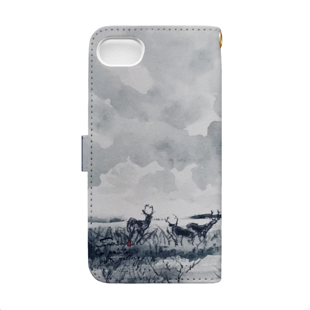 中村青雨 水墨画家  Artgalleryの鹿と雲　（売り切れ） Book-Style Smartphone Case :back