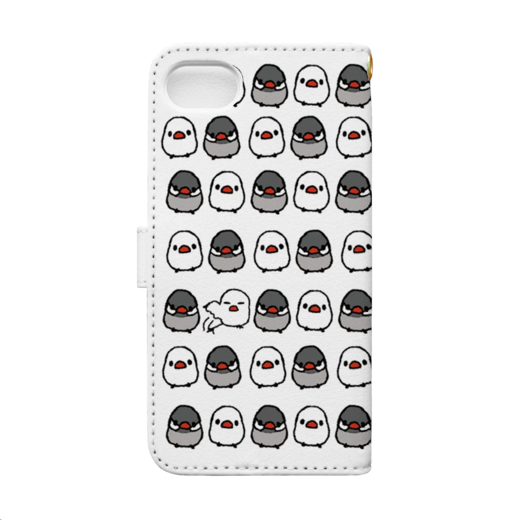 文鳥うさぎ猫とりTシャツスマホケース-facileの文鳥ラッシュ　手帳型スマホケース  iphone8/7/SE第二世代用 Book-Style Smartphone Case :back