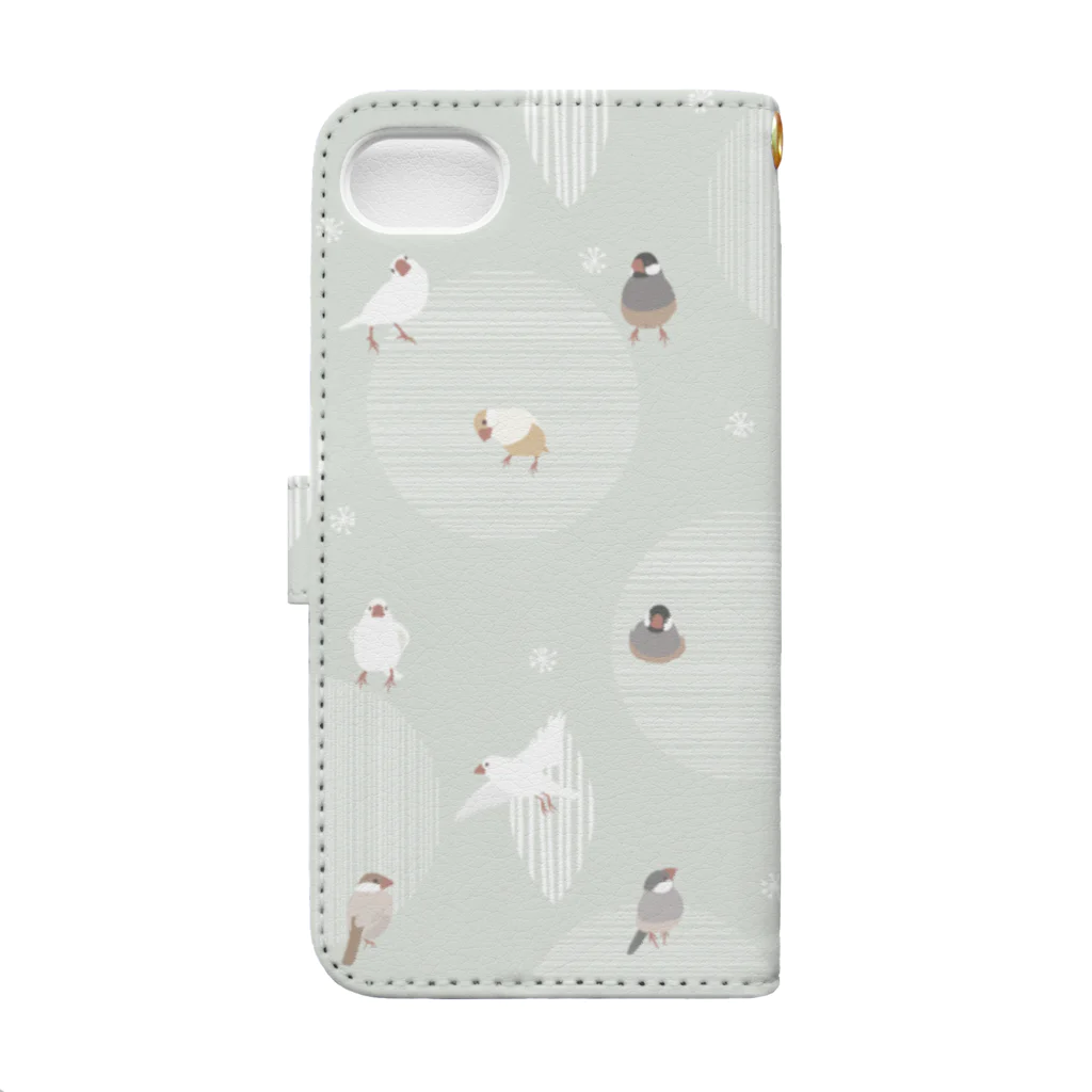 文鳥株式☆会社の文鳥さん　スマホカバー　ブルーグレー Book-Style Smartphone Case :back