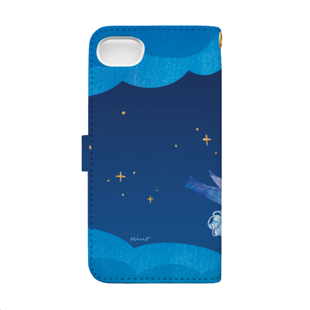 nino-artworkのソラ Sola　月と星と一緒に　〜夜空ver.〜 Book-Style Smartphone Case :back