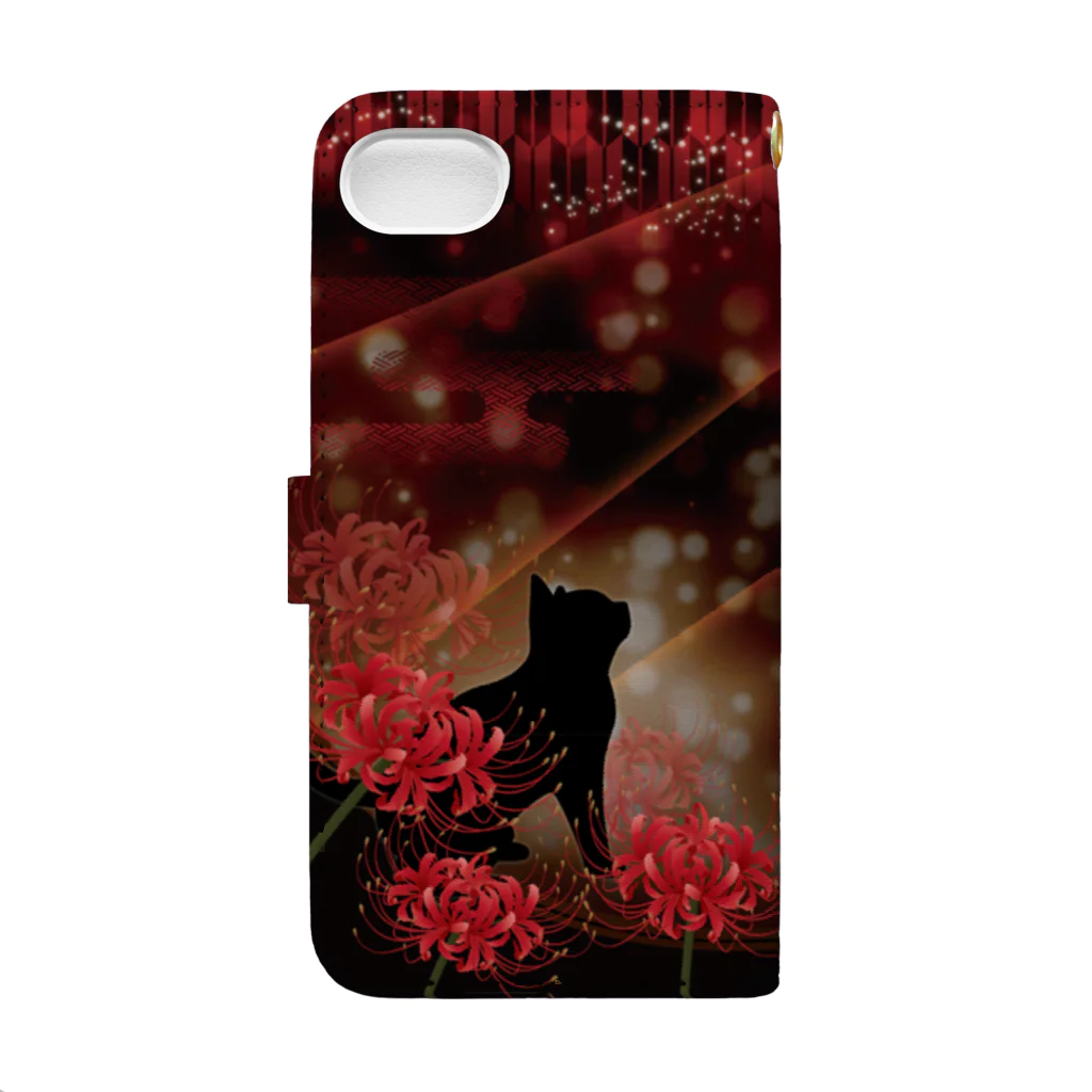 Lunatic Cat-ismの月花猫～曼珠沙華ノ夢 和ファンタジー 猫 月 彼岸花 Book-Style Smartphone Case :back