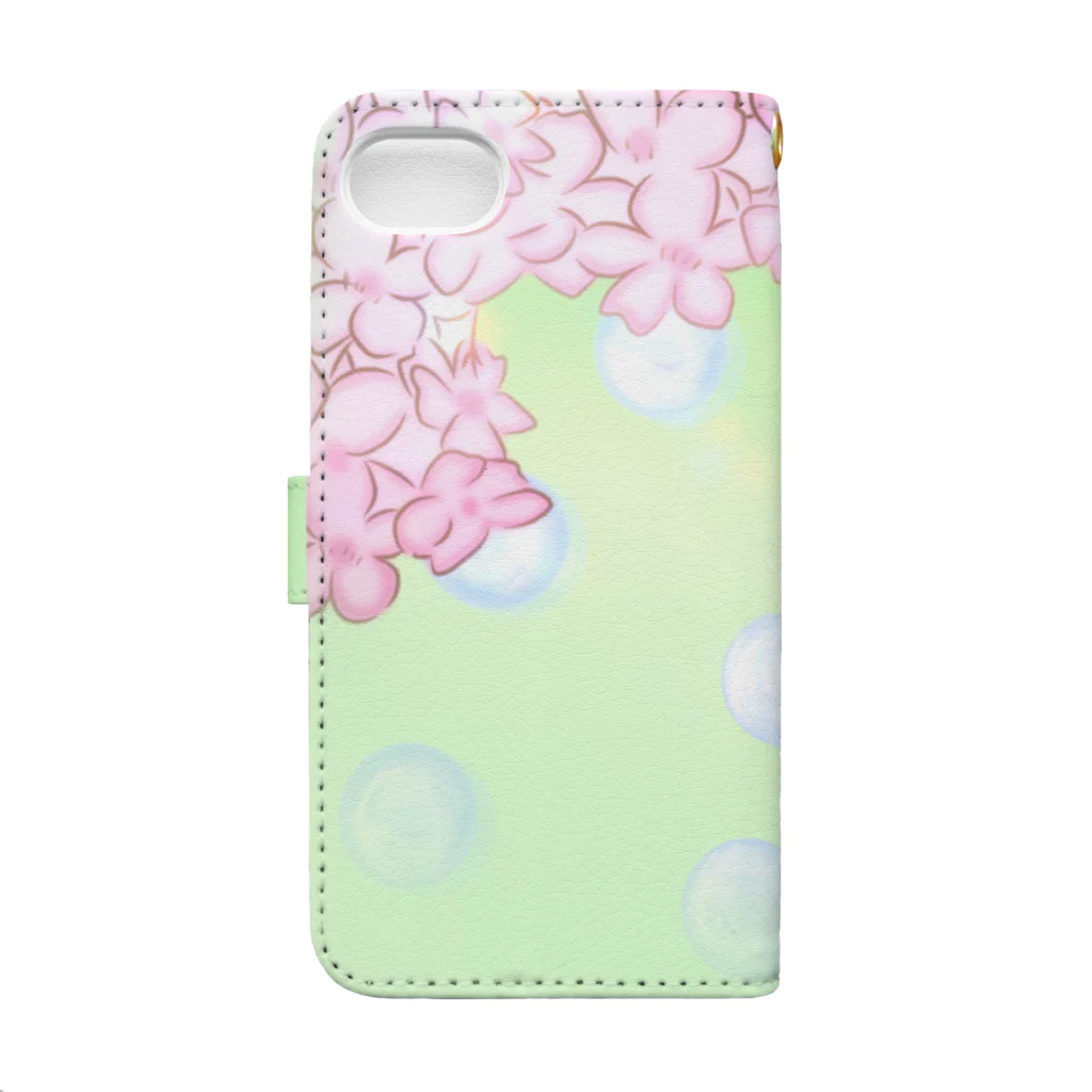 ボストンテリアさくらのさくら🌸と桜とシャボン玉 手帳型スマホケースの裏面