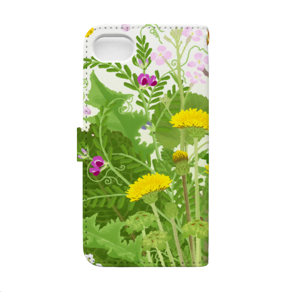 雁花工房（寄付アイテム販売中です）の春の野原で花束B（iPhone11等のサイズ） Book-Style Smartphone Case :back