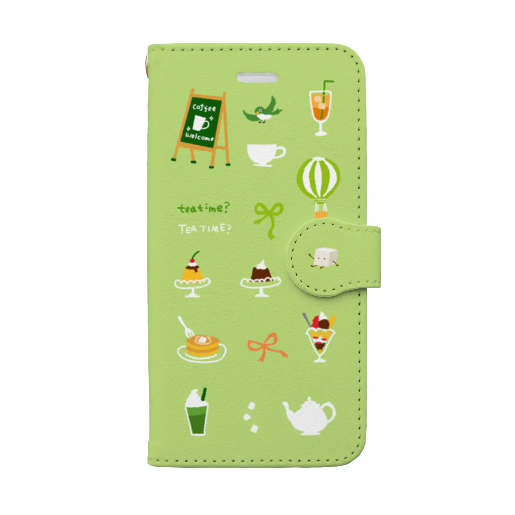 喫茶角砂糖の喫茶店柄（ピスタチオ） Book-Style Smartphone Case