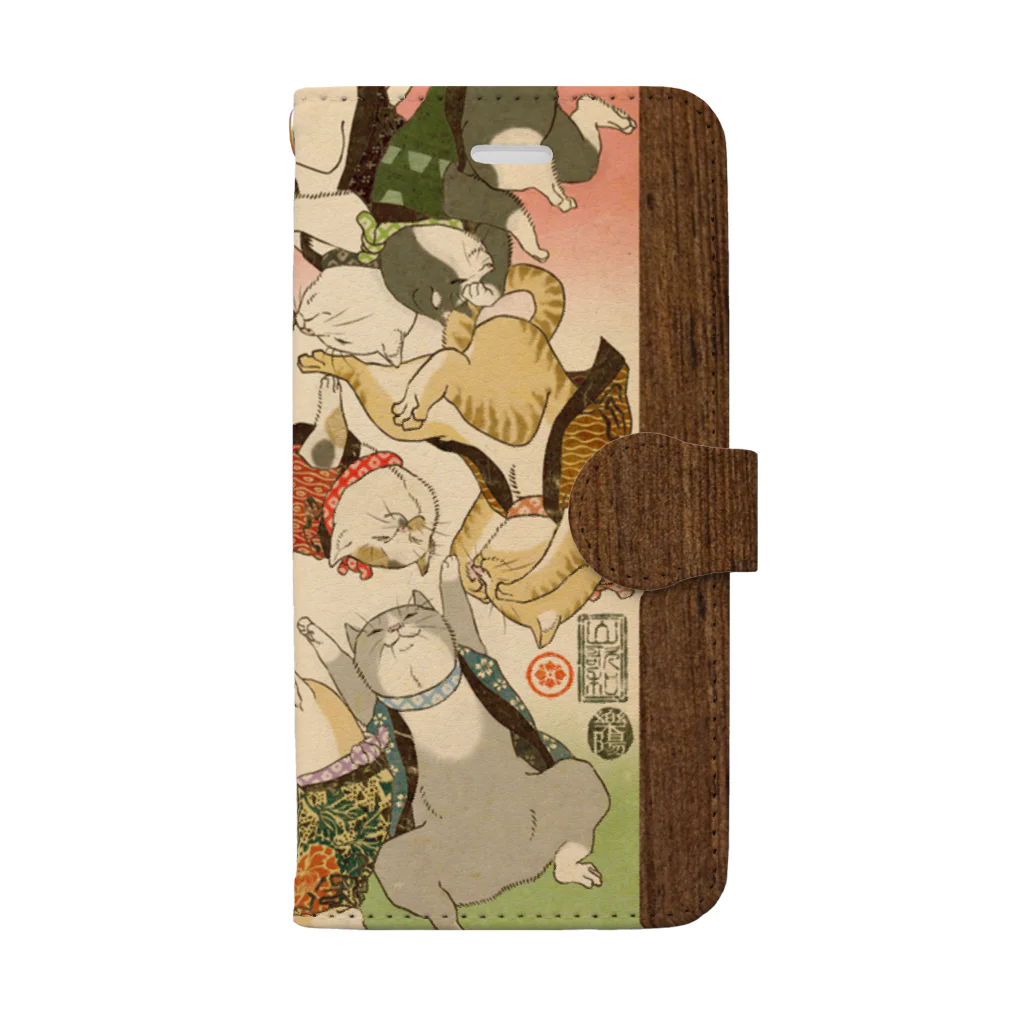 山歌和樂陽 浮世絵　Yamakawa Rakuyou UKIYOEの猫浮世絵　猫十匹　ウォレットスマホケース 手帳型スマホケース