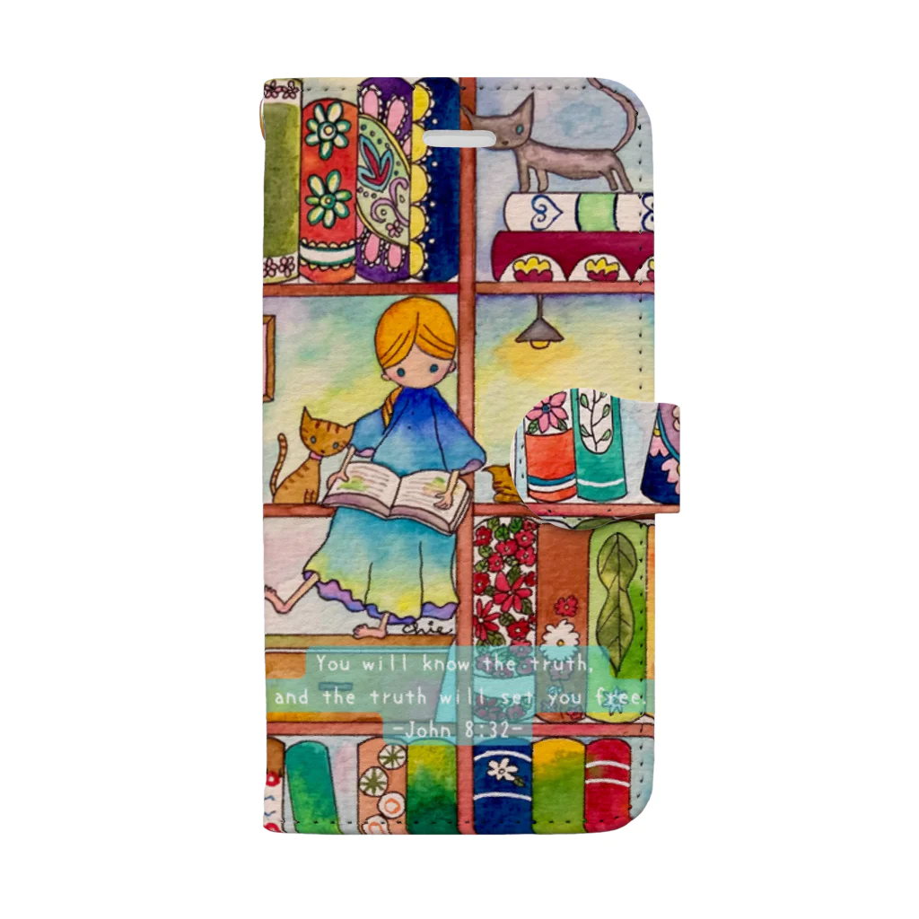 Chieのイラストの読書2-word入り Book-Style Smartphone Case