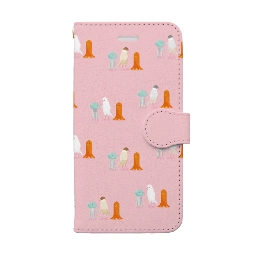 るこの細長い仲間たち pink 手帳型スマホケース