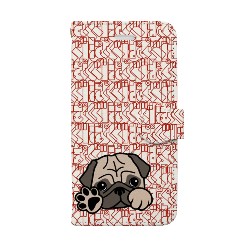パグ PUG ぱぐ  OHMAI GALLERYのパグ-ぱぐ-PUG-パーグー-3 手帳型iPhoneケース Book-Style Smartphone Case
