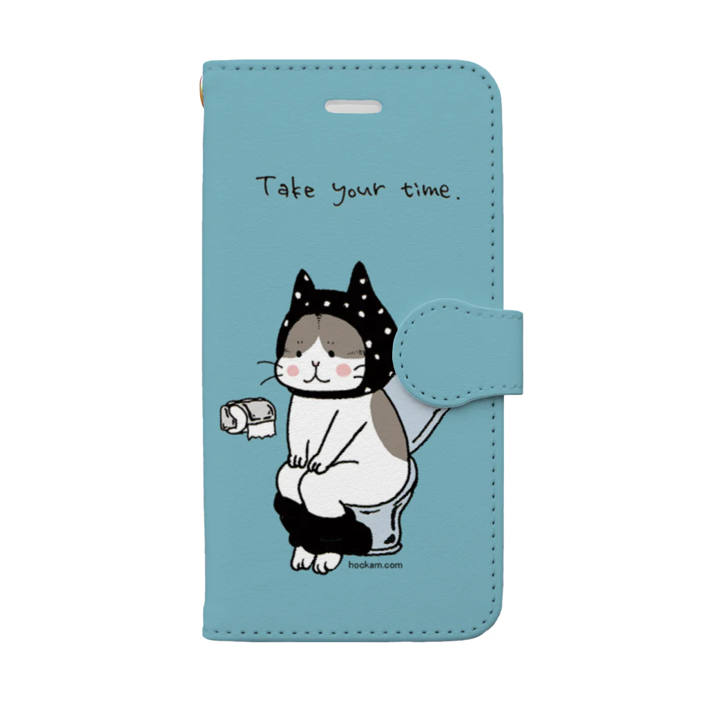 ほっかむねこ屋（アトリエほっかむ）のトイレねこ　お買い物ねこ　ブルー 手帳型スマホケース