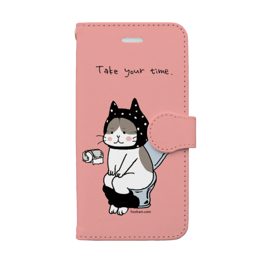 ほっかむねこ屋（アトリエほっかむ）のトイレねこ　お買い物ねこ　ピンク 手帳型スマホケース