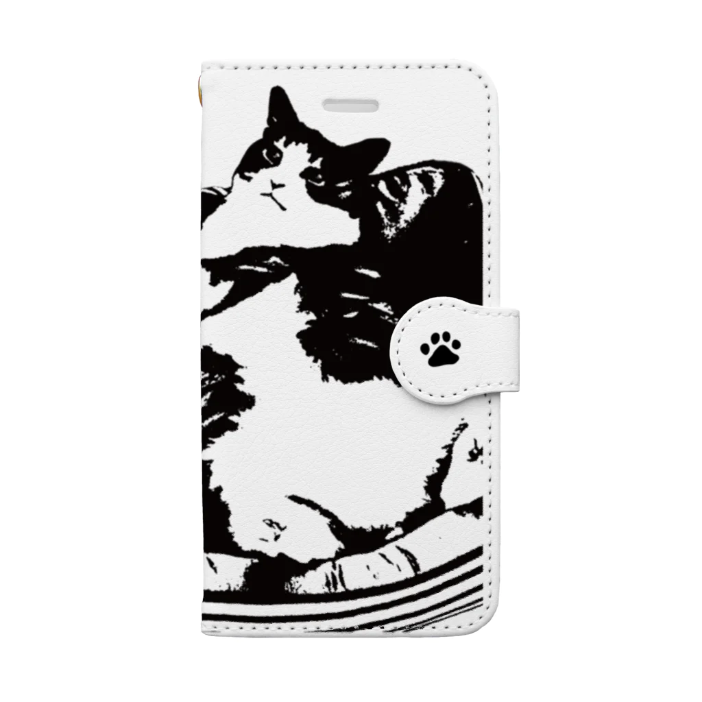 たびー。のでぶ猫 モノクロ 手帳型スマホケース Book-Style Smartphone Case