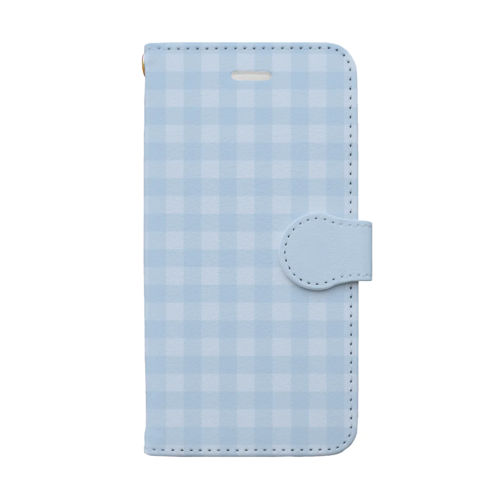 yuki＊yutoriのギンガムチェック　くすみブルー Book-Style Smartphone Case