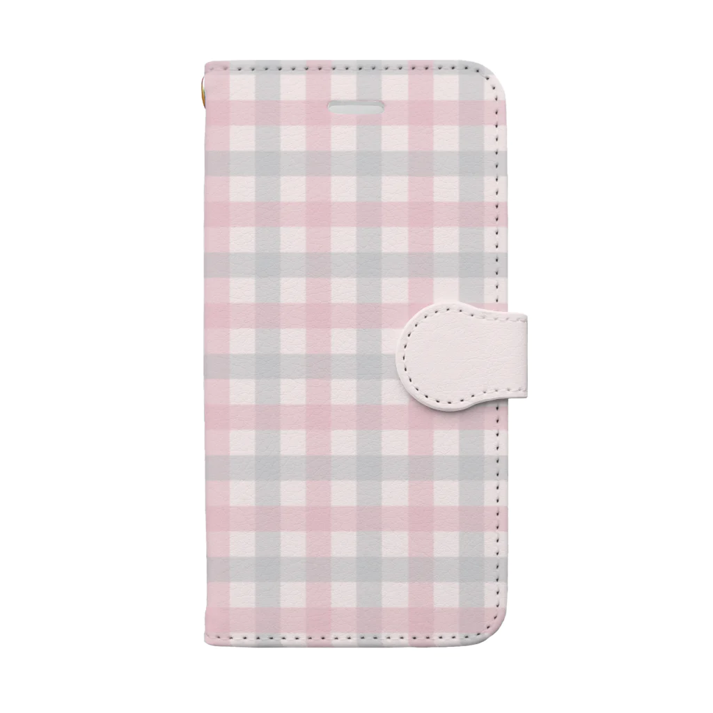 yuki＊yutoriのギンガムチェック　くすみピンク＊グレー Book-Style Smartphone Case