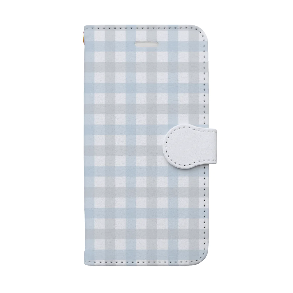 yuki＊yutoriのギンガムチェック　くすみブルー＊グレー Book-Style Smartphone Case