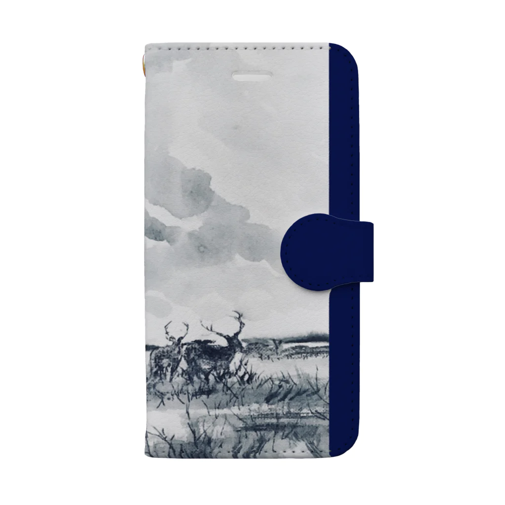 中村青雨 水墨画家  Artgalleryの鹿と雲　（売り切れ） Book-Style Smartphone Case