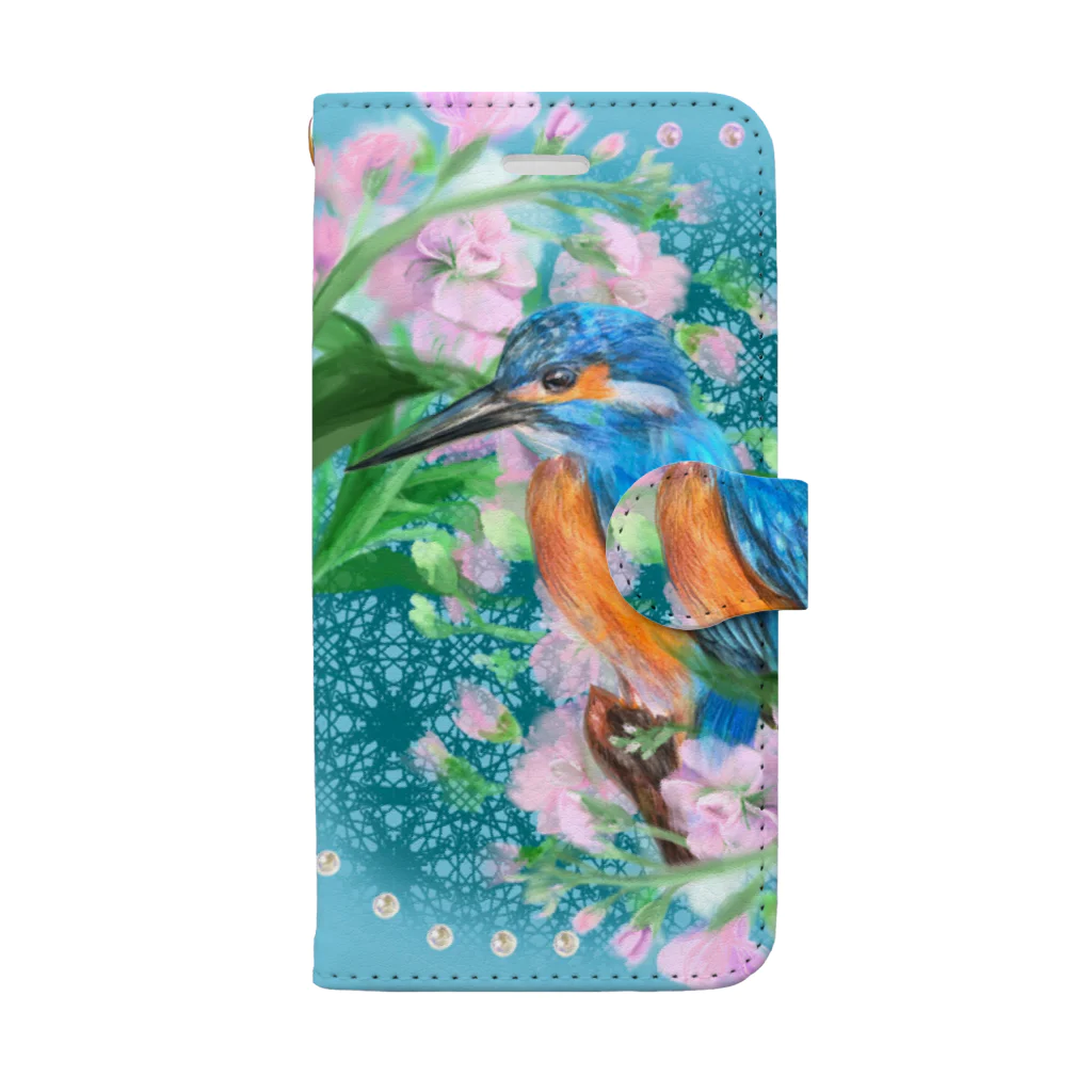 NORIMA'S SHOP のかわいいカワセミとピンクストックのフラワーアレンジメント Book-Style Smartphone Case
