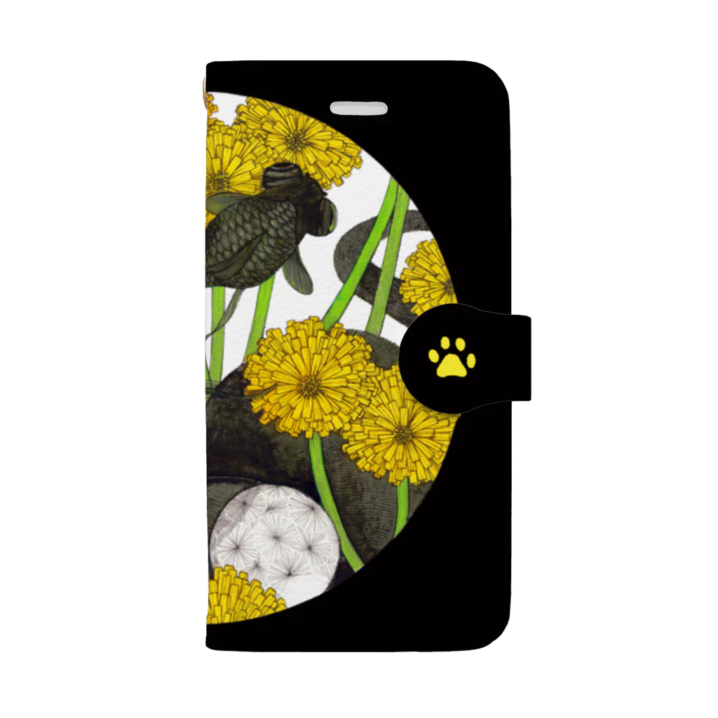 夜舟のiPhone 6, 6s, 7,8, SE2用「黒猫と黒出目金」　手帳型ケース 手帳型スマホケース