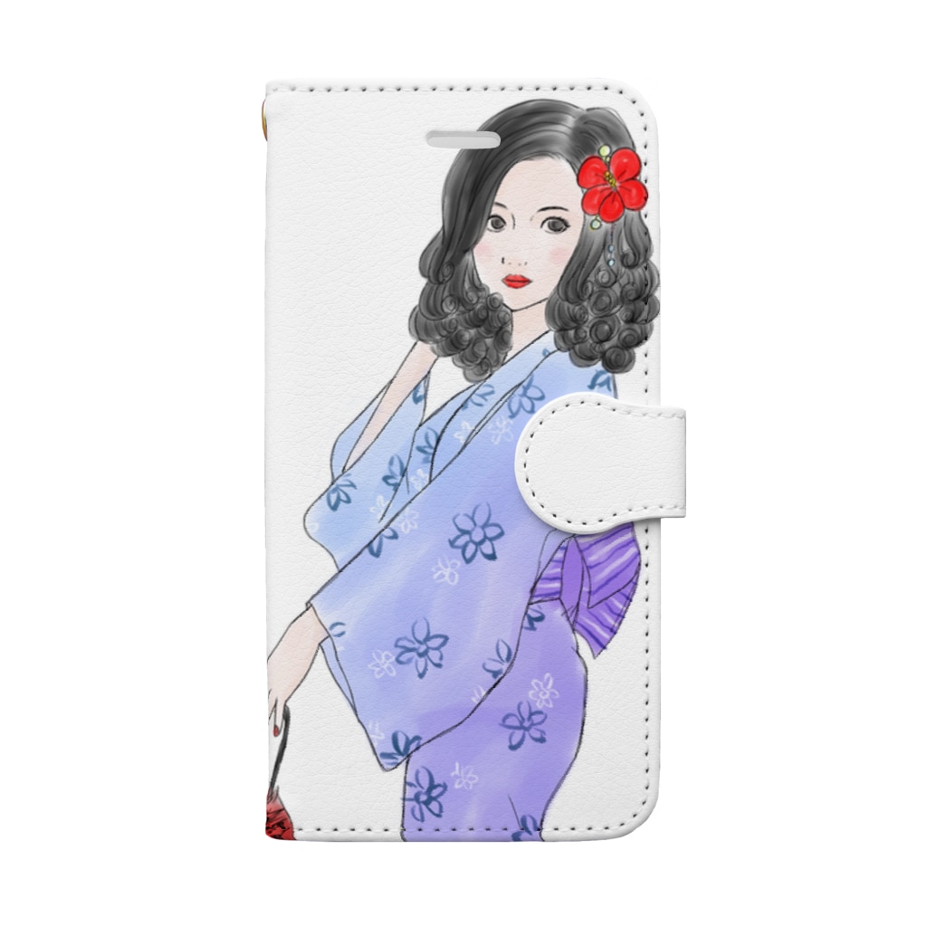 muiko'sのハイビスカスと浴衣 Book-Style Smartphone Case