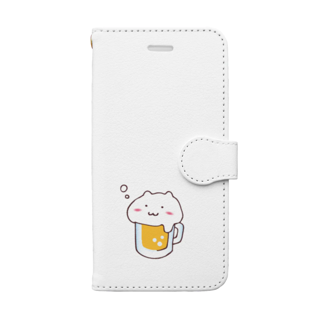 minapooのねこビール 手帳型スマホケース