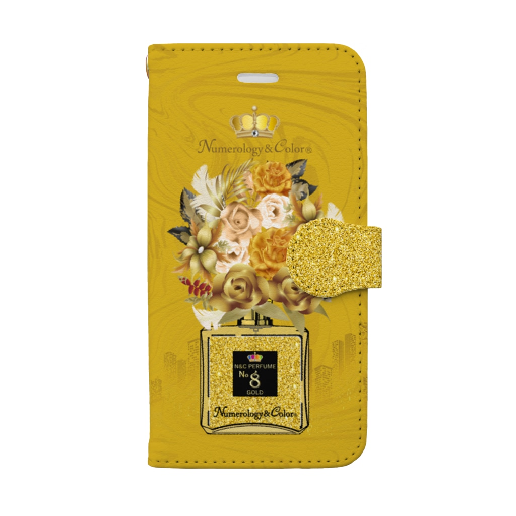 &i Designのアンドアイデザイン　数秘＆カラー🄬オマージュボトルNo.8&GOLD Book-Style Smartphone Case