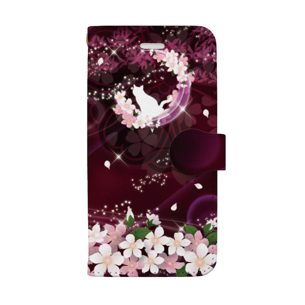 Lunatic Cat-ismの月花猫～桜花宵ノ顔・紫紺 Book-Style Smartphone Case