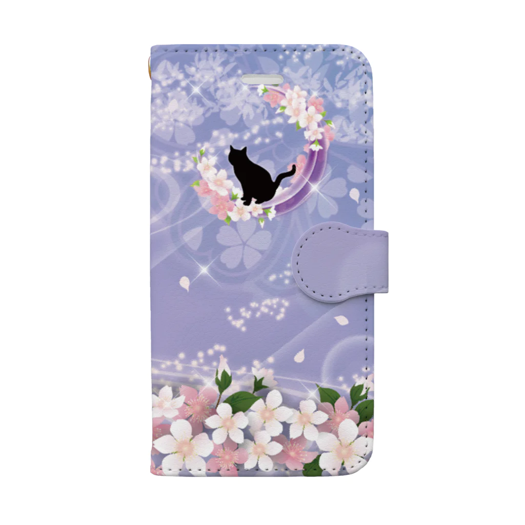 Lunatic Cat-ismの月花猫～桜花明ノ顔・薄藤色 Book-Style Smartphone Case