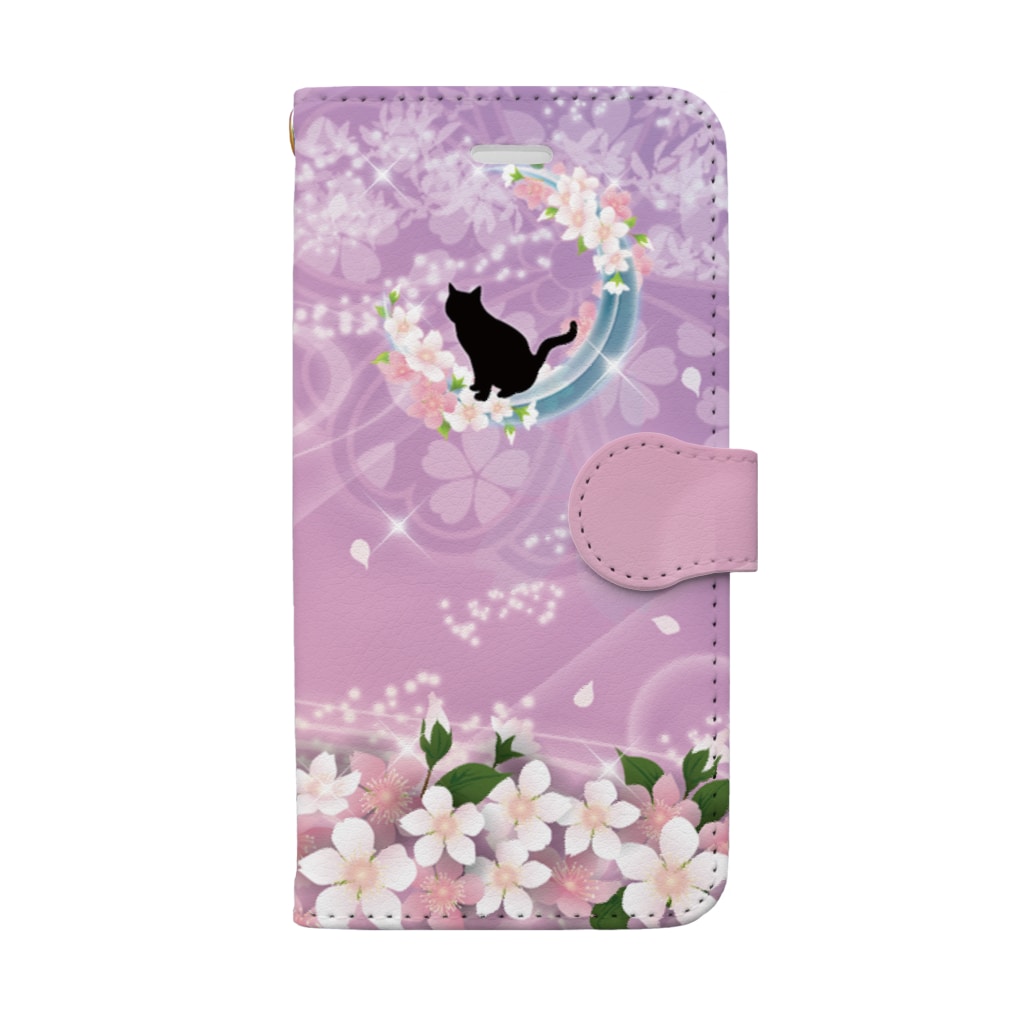 Lunatic Cat-ismの月花猫～桜花明ノ顔・浅紫色 Book-Style Smartphone Case