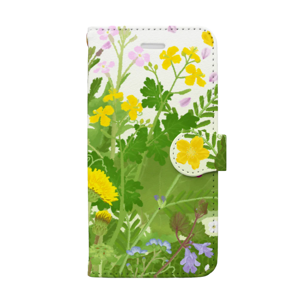 雁花工房（寄付アイテム販売中です）の春の野原で花束B（iPhone11等のサイズ） Book-Style Smartphone Case