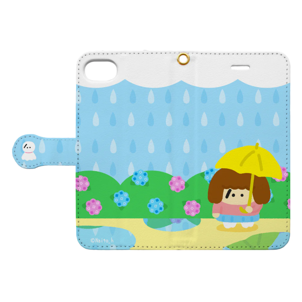 Naito_hの雨の日とアジサイとわたし Book-Style Smartphone Case:Opened (outside)