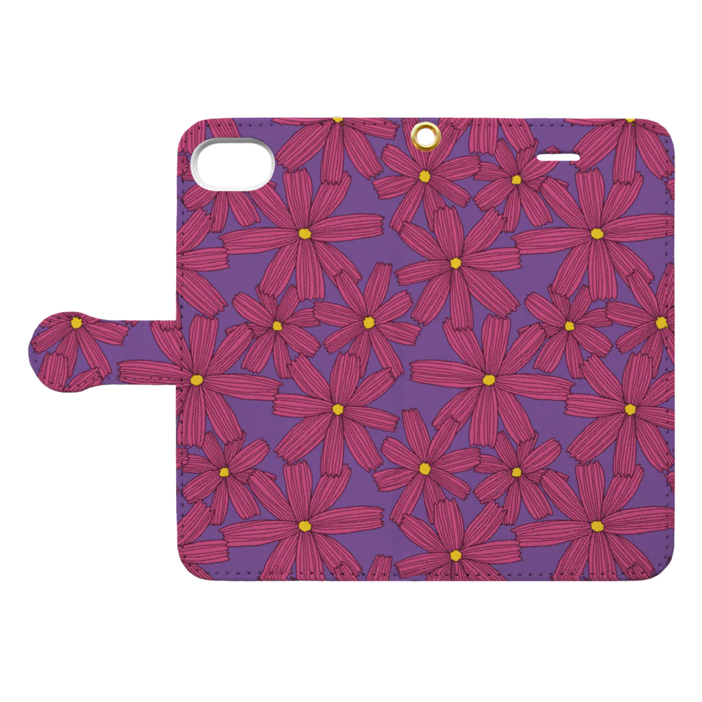 tettetextileのコスモス_pink Book-Style Smartphone Case:Opened (outside)