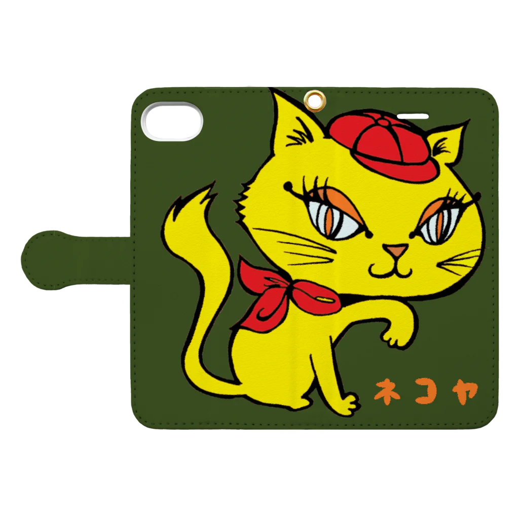 「中華居酒屋 ねこや」マーチャンダイズストアのmimiちゃんスマホケースtduグリーン Book-Style Smartphone Case:Opened (outside)