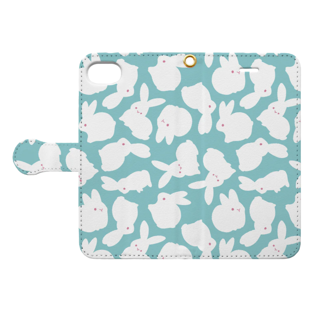 tettetextileのぎっしりうさぎ_bluegreen Book-Style Smartphone Case:Opened (outside)