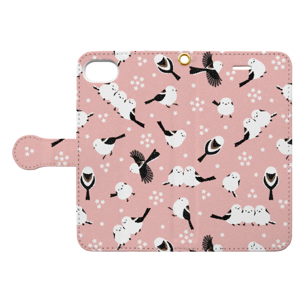 123izmのシマエナガ（ピンク） Book-Style Smartphone Case:Opened (outside)