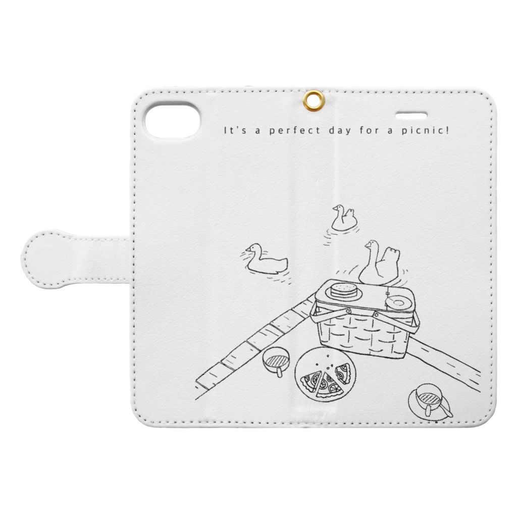 kiki25の水辺でピクニック  (線画) Book-Style Smartphone Case:Opened (outside)