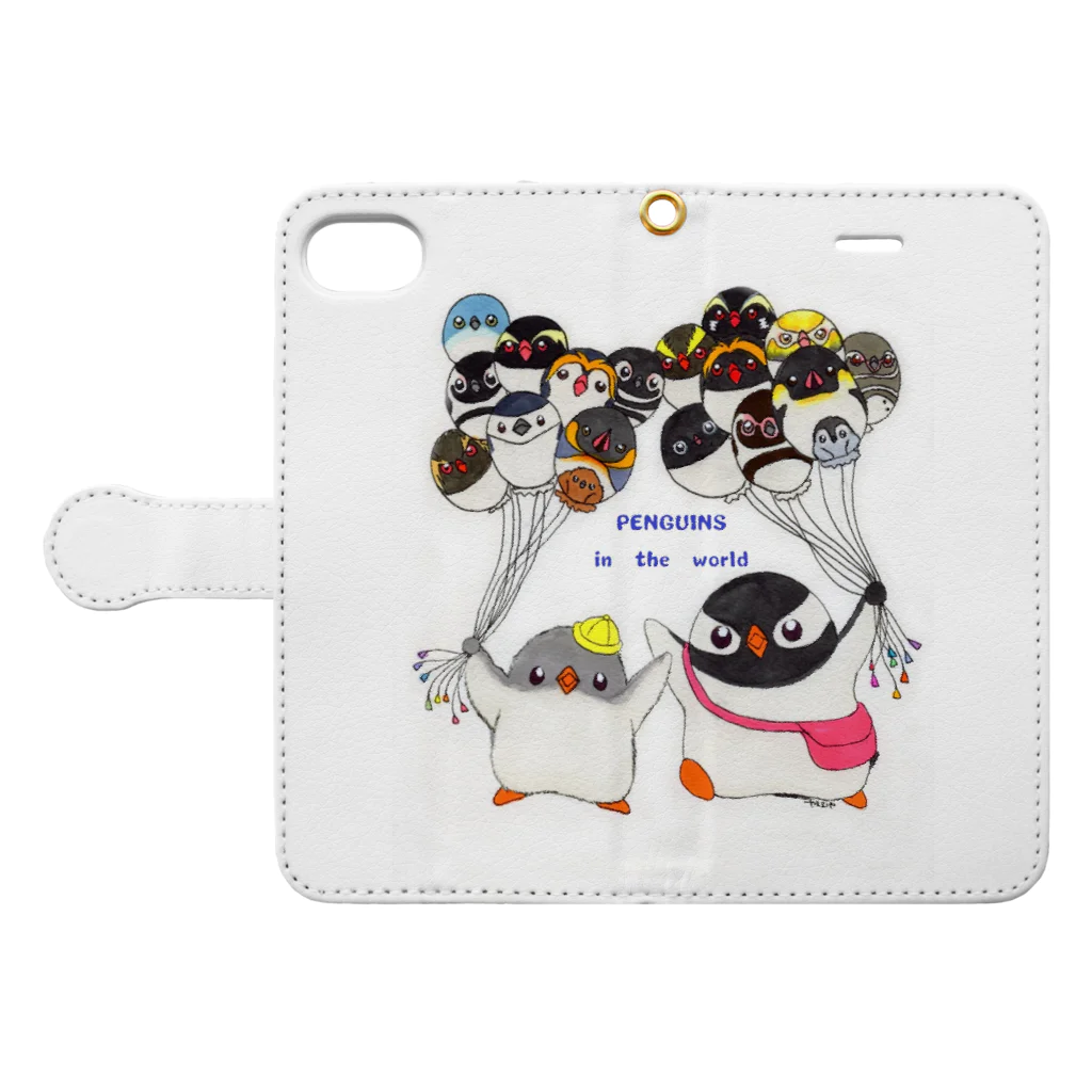 ヤママユ(ヤママユ・ペンギイナ)のプピ兄弟と世界のペンギンバルーン Book-Style Smartphone Case:Opened (outside)