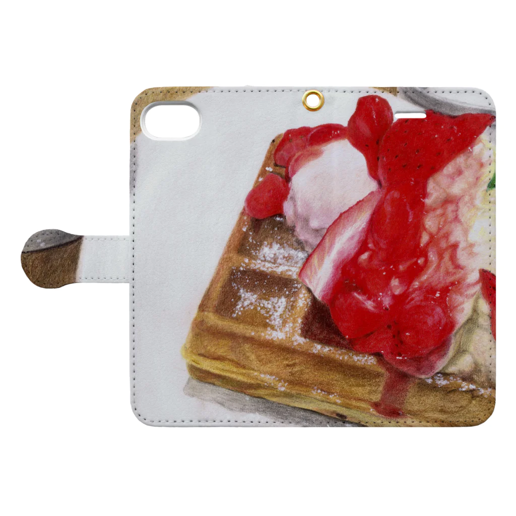 Mutsumi T shopのStrawberry waffle  手帳型スマホケースを開いた場合(外側)